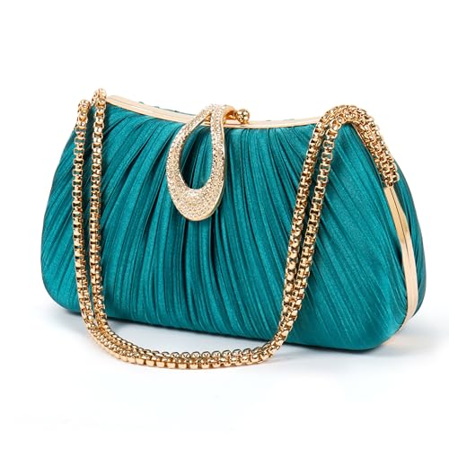 YYIHER Teal Clutch Bag Satin Evening Purse Formal...