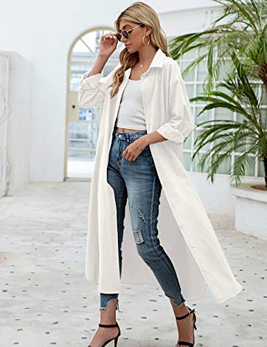 Sopliagon Women Cotton And Linen Shirt Dress Casual Loose Maxi Dresses (Xxl, White) #TOP3