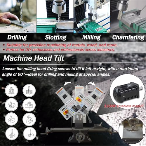 Yokoma Benchtop Milling Drilling Machine Mini Mill Drill Machine MT3 Spindle Precision Mill Drill for Metal Wood Plastic Variable Speed 20-2250rpm 1100W Brushless Motor 110V - Image 5
