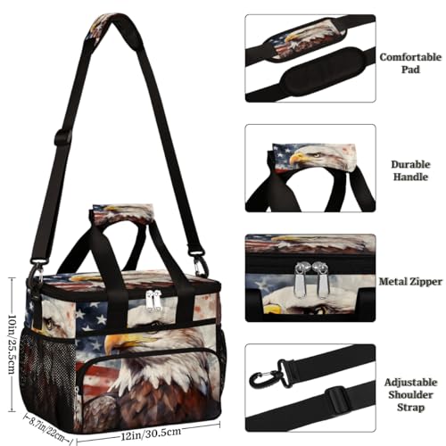 American Flag Insulated Picnic Backpack Lunch Box for Women Men Picnic Basket Tote Lunch Bag Picnic Bag Portable Lunch Bags for Picnic, Beach, Work, Trip,Office, Camp Eagles Independence Day