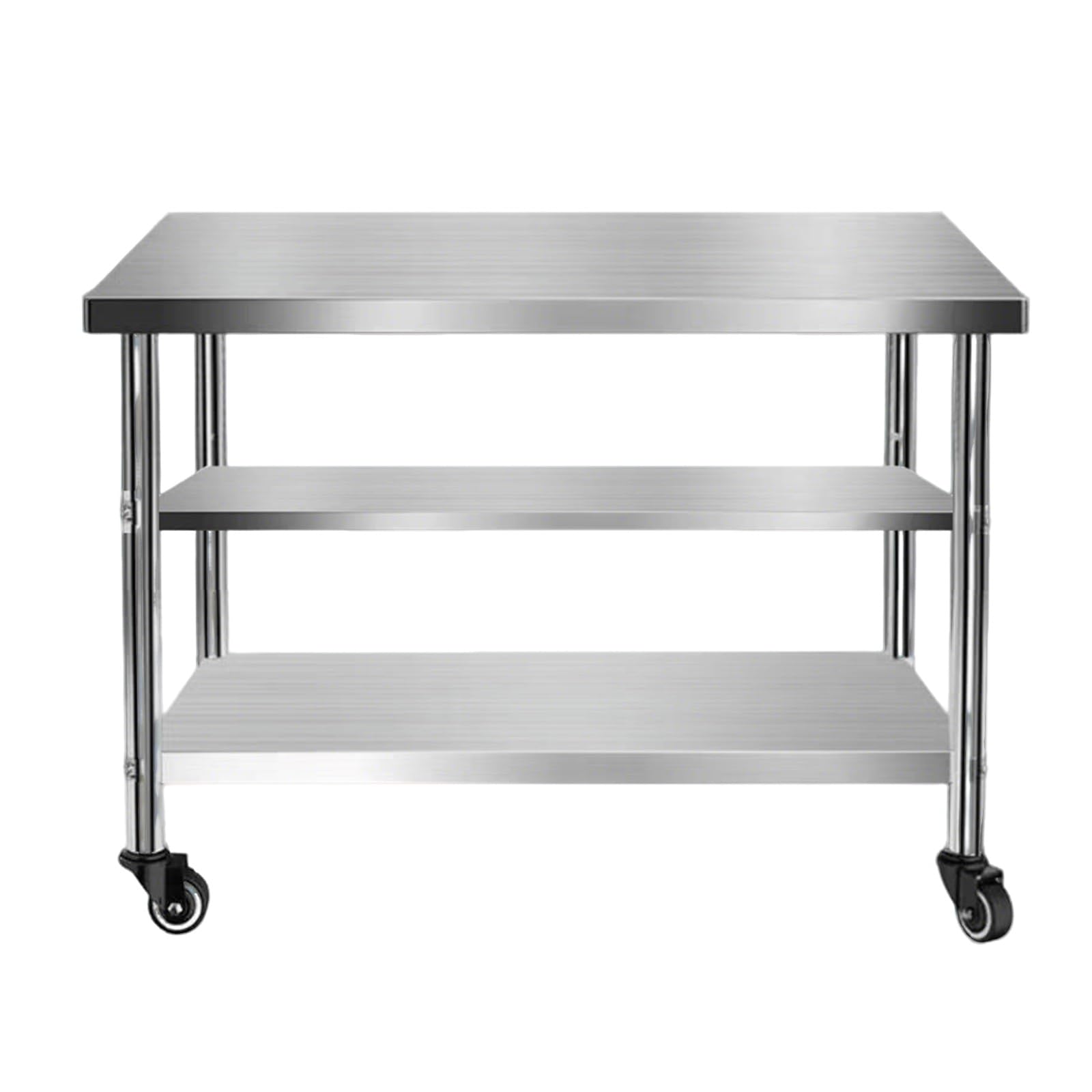 Table Inox avec Roulettes Pivotantes Tables de Travail Cuisine à 3 Niveaux Rebords Pliés Étagères Renforcées Structure Triangulaire Renforcée pour Plus Stabilité Capacité Charge Élevée Exceptionnelle