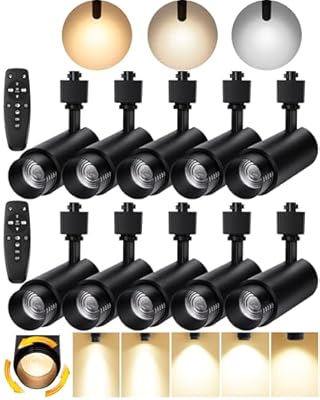 Motrackcao Zoomable LED Track Lighting Heads,2700K-6500K Stepless Dimming H Type Dimmable Rail Ceiling Track Lights Fixtures for Kitchen,Flicker Free 15° to 60° CRI90 12W 1200LM,Black 10 Pack