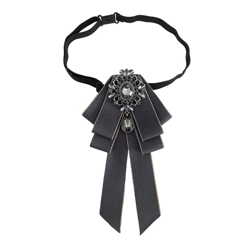 Rhinestone Retro British Style Pre-tied Adjustable Fabric Ribbon Bow Tie for Women Men Uniform Necktie Bownot