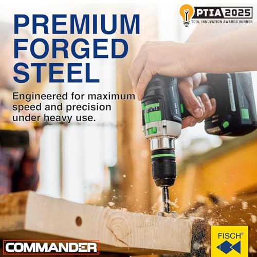 Fisch FSA-367208 16 Piece Black Shark Forstner Drill Bit Set Custom Wooden Box Includes Bits from 1/4-inch up to 2-1/8-inch Diameter Forged Steel Made in Austria