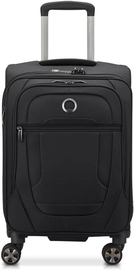 Helium DLX 2.0 55 cms Small Cabin Polyester and Expdanable 8 Spinner Wheels Global Warranty 5 Years Soft-Sided Suitcase/Trolley Bag/Luggage/Zip SECURITECH® 2- Black
