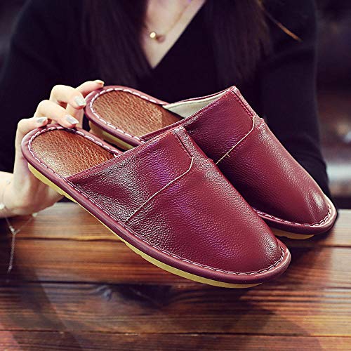 Nwarmsouth Chaussons Babouches Femme,Ameublement Chaussures en Cuir Baotou, Chaussures en Coton Chaud antidérapantes-Burgundy_39-40,Automne Hiver Pantoufles...