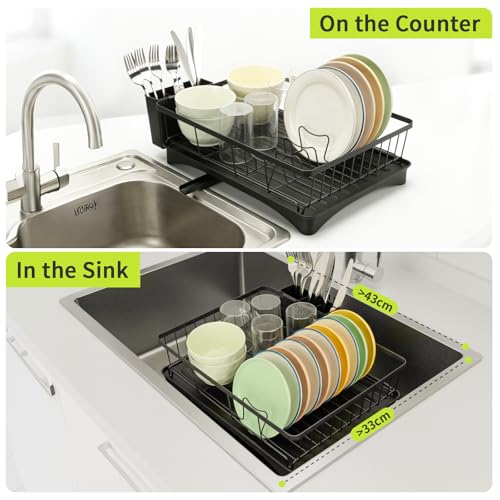 Cozary Scolapiatti Da Lavello Con Drenaggio, Scola Piatti Da Appoggio Sopra Lavandino, Scolapiatti Da Appoggio Con Portaposate - 5