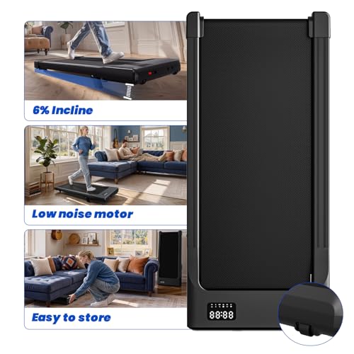 Image of DeerRun Under Desk Walking Pad Treadmill for Home & Office, 6% Manual Incline, 2.5 HP, 0.6-3.8 MPH Walking Speed, 300 lb Capacity, App & Remote Control