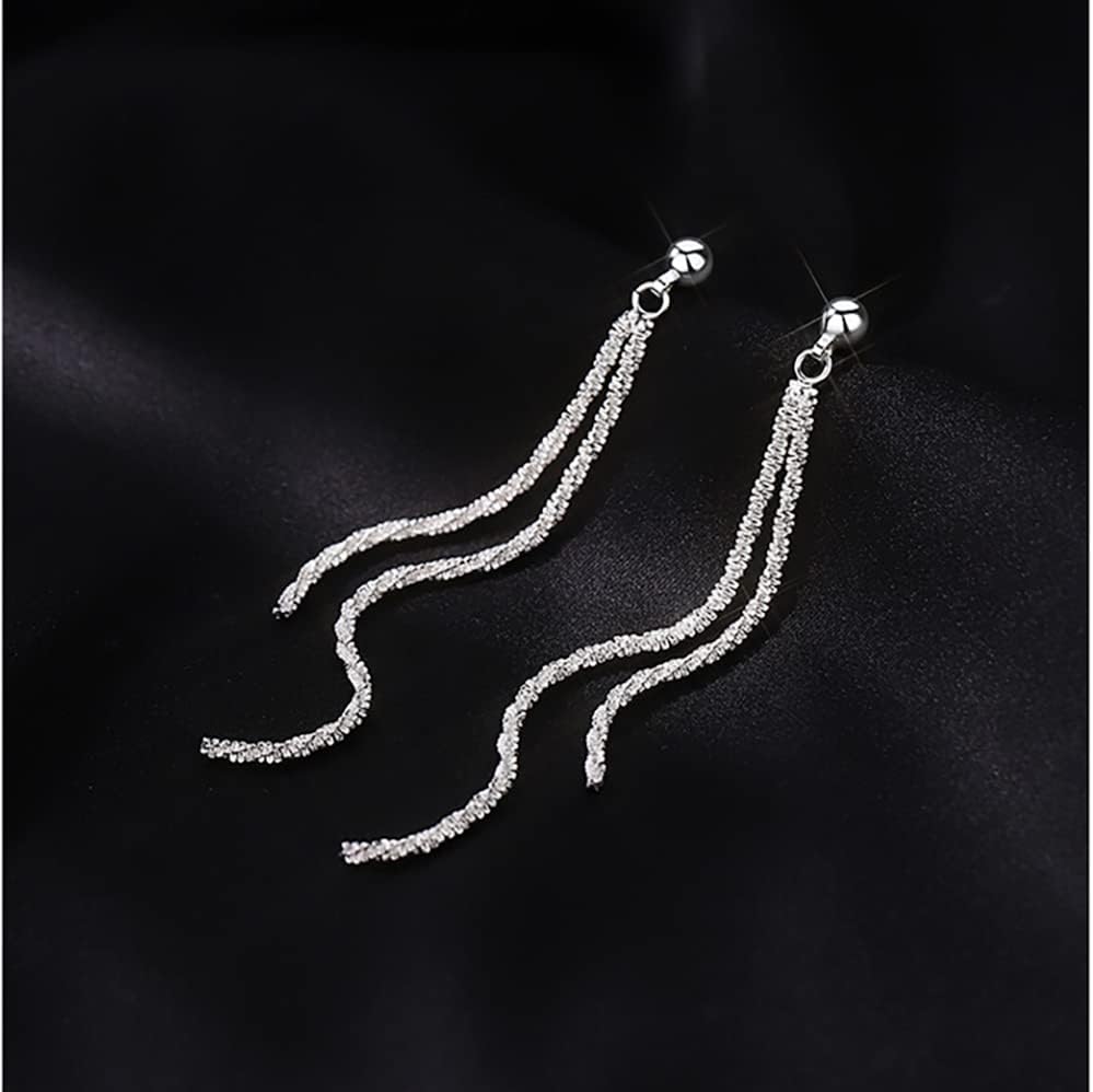 Reffeer Solid 925 Sterling Silver Tassel Chain Dangle Earrings for Women Long Dangle Earrings Drops Minimalist - Image 5
