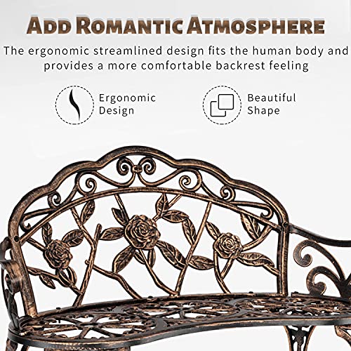 Joybase Outdoor Bench, Metal Patio Bench, Cast Iron Bench, Porch Bench, Cast Aluminum Bench, Garden Bench, Bronze #TOP4