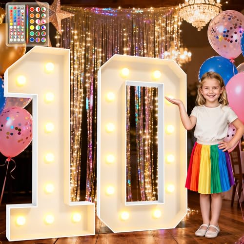 Image of Ledido 4FT Marquee Light Up Numbers 10, 34 Colors Changing Marquee Numbers 4 Feet Tall with Remote, Big 10th Birthday Number, Large Lighted Number for Anniversary Graduation Birthday Party Decoration