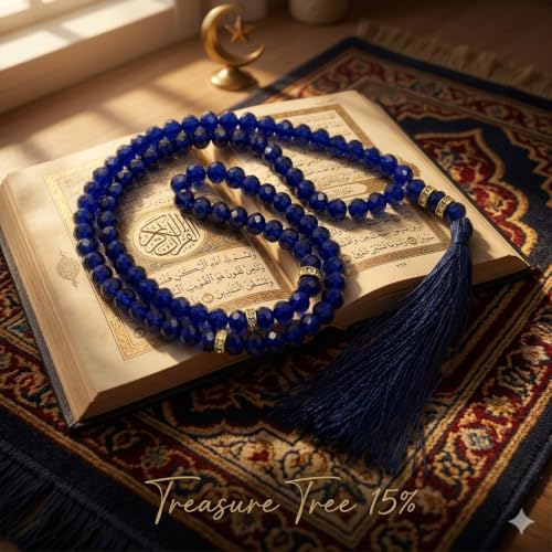 Image of Islamic Salat Prayer Tasbih - 100 Crystal White Beads - Tasbeeh for Dhikr, Zikr, and Meditation (Dark Blue)