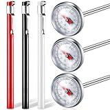 Xuhal 3 Pcs Stainless Steel Kitchen Thermometer with 5 Inch Long Stem 1 Inch Dial Thermometer Milk Frothing Food for Oven Probe Meat Grill BBQ Cooking Chocolate Water (Red,Black,White)