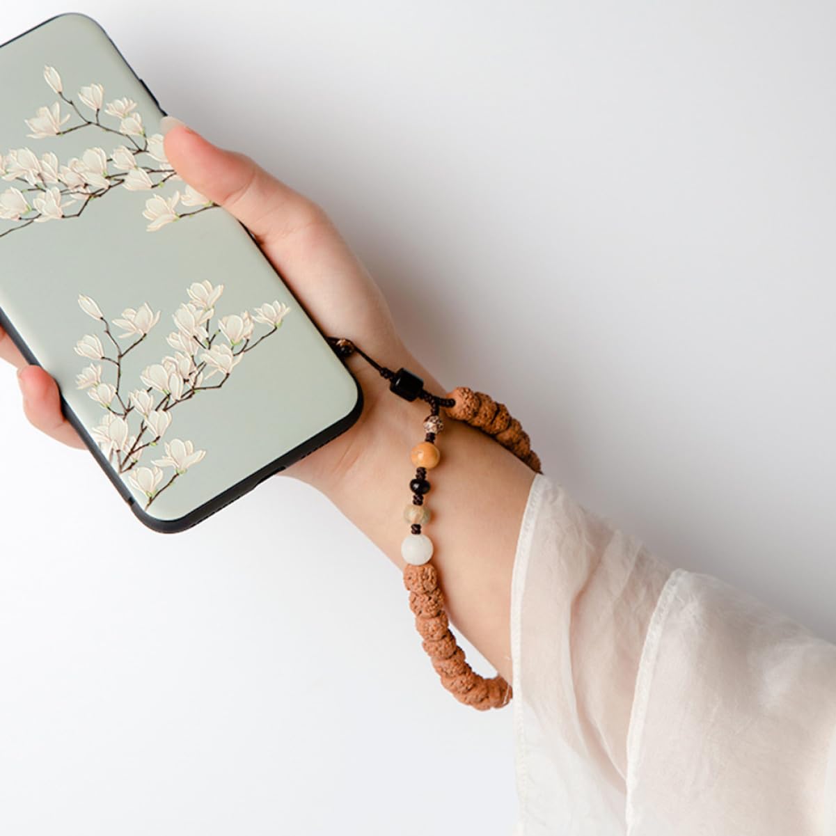 Uonlytech cadena de telefonía móvil encanto de teléfono de plata perlas de la correa del teléfono smartphone celulares cuerda para colgar telefono muñeca de cordón de teléfono de madera