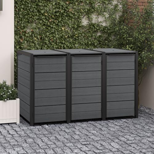 Koll Living Mülltonnenbox Hide Away | 720 Liter, flexibel erweiterbar | Stahlrahmen | mit Gasdruckfedern | Anthrazit | naturgetreue Holzoptik | wetterfest & wartungsfrei | belüftet