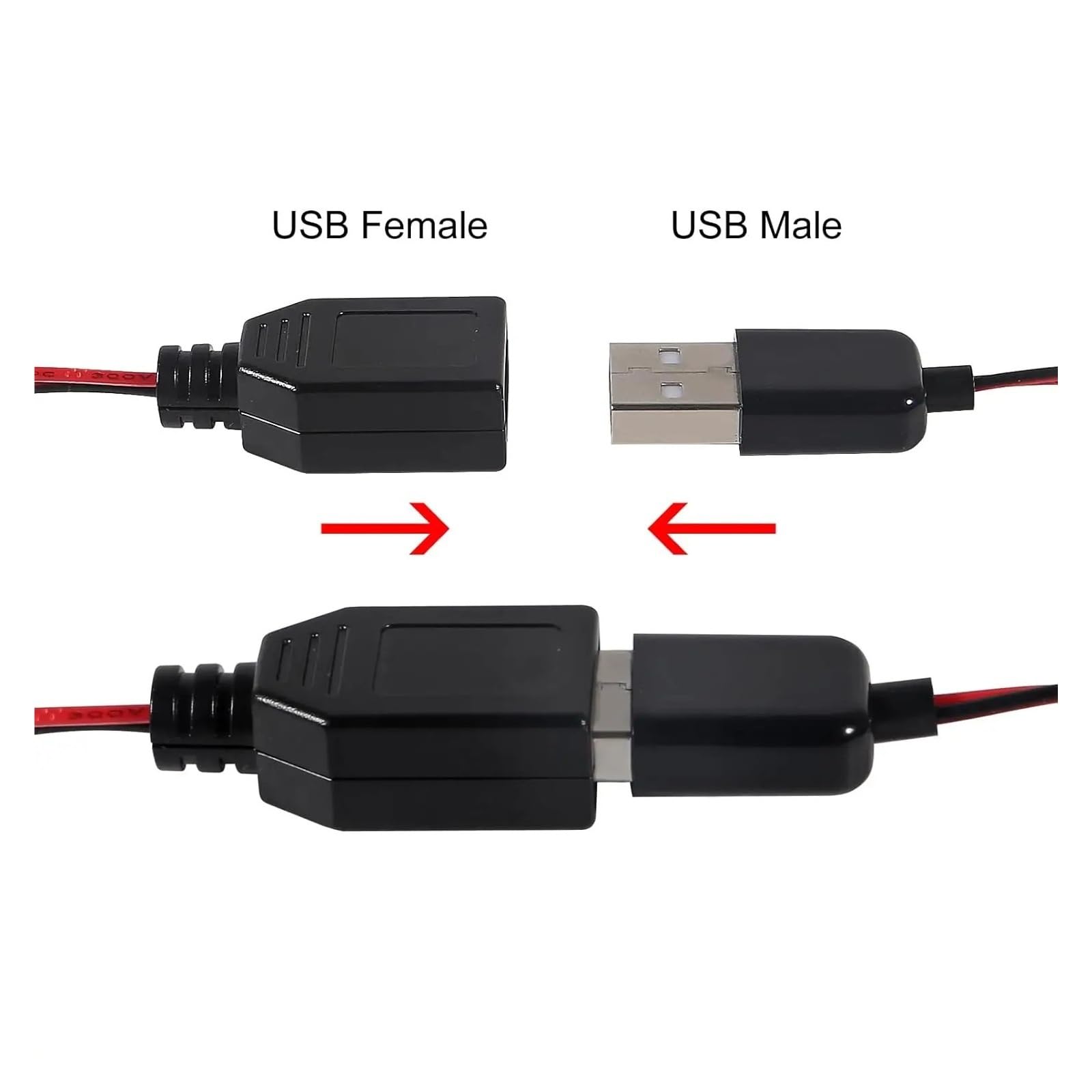 USB A do Crocodile Clip Test Cable 58 cm Red Black 2-Pack