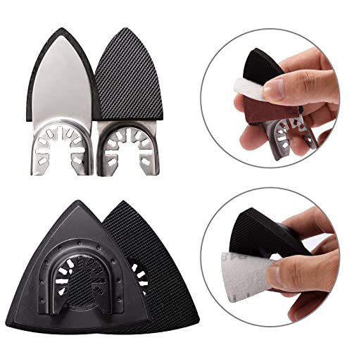 Image of 105PCS Oscillating Tool Detail Sanding Pads Kit, 3Pcs Triangle and 2Pcs Finger Sanding Pad, 100Pcs Multitool Sandpaper, Grit Fit for Finishing Wood Sanding Plaster