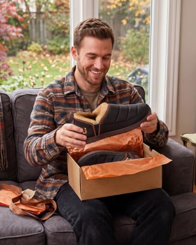 Image of LongBay Men's Outdoor Slippers Two Tone Indoor Bedroom House Shoes Gifts | Nylon Upper, Memory Foam Insole, Coral Fleece Lining, Slip On, Lightweight and Packable, Camping Garden, All-Season Wear