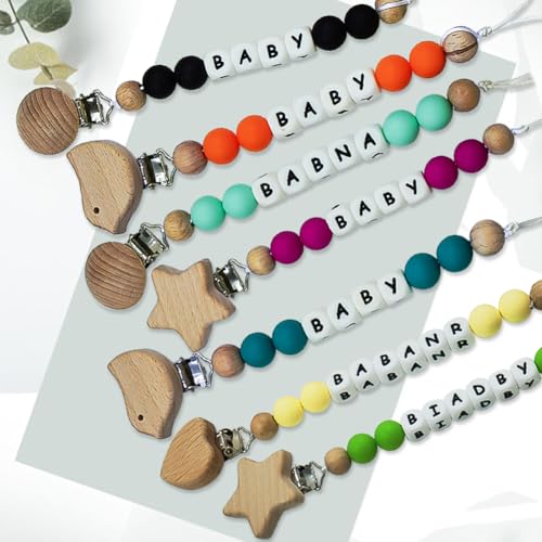 Image of Personalized Pacifier Clips with Name Custom Silicone Beaded Chain Pacifier Holder Stroller Gifts for Baby Boys Girls