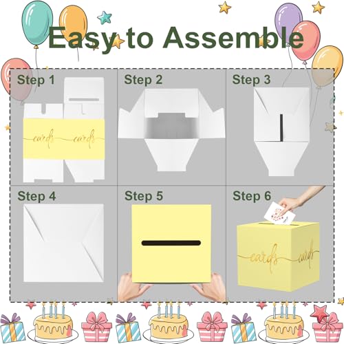 Image of Light Yellow Card Box with Gold Foil Design, Paperboard 8.7 inch Card Box for Birthday Wedding Party Graduation Retirement Anniversary Valentine's Day & Baby Showers, Raffle or Money Box