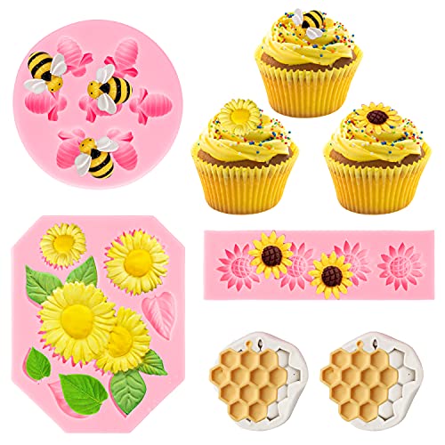 MALLMALL6 5 x Honigwaben-Sonnenblumen-Bienen-Fondant-Formen Cover