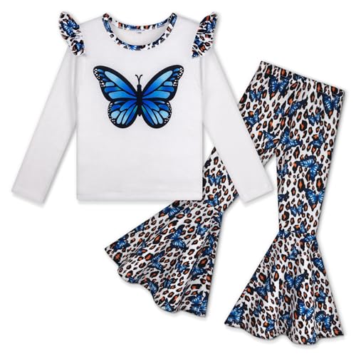 Image of Girl 2pcs set with ruffle sleeves top flared pants spring summer short sleeves 4-12Y