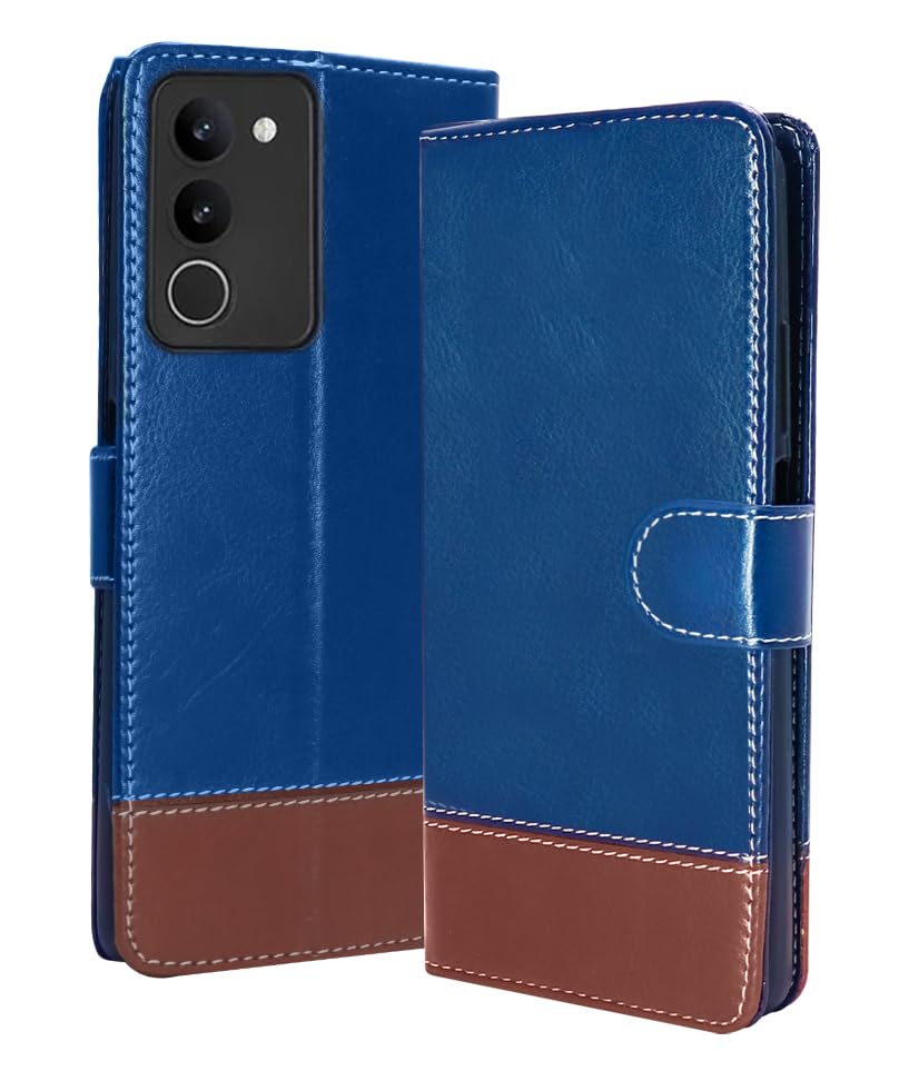 SESS XUSIVE Flip Back Cover Case for Vivo Y200 5G Dual-Color Leather Finish Inbuilt Stand & Pockets Wallet Style Flip Case Vivo Y200 5G - Blue & Brown (B084YYL19M) Amazon Price History, Amazon Price Tracker