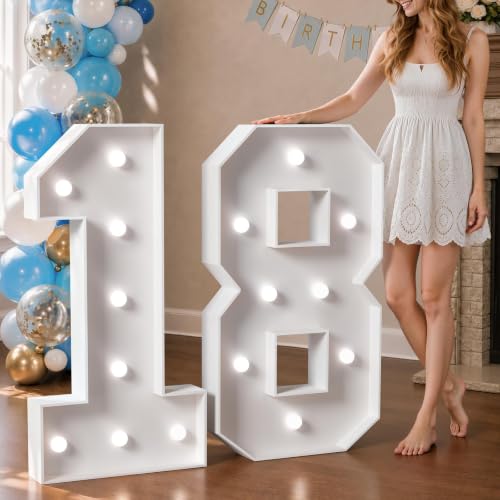 Image of Marquee Numbers 3 Feet Tall Big Light Up Numbers Happy 18th Birthday Decorations Girl Boy White Anniversary Party Decor Large Cardboard Prop Backdrop Sign 18