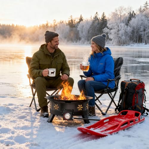 AMADA HOMEFURNISHING 19″ Propane Fire Pit with Grill Grate, 58,000 BTU, Folding Legs, Propane Tank Holder, Cover, and Carry Strap, No Ignition Needed, Easy Flame Adjustment, Portable - Image 3