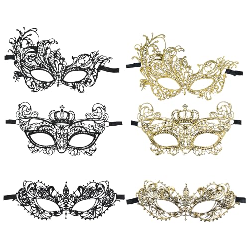 6 Pezzi Mascherata Maschera,Donna Maschera Occhio di Pizzo,Veneziana Maschera Set per Halloween, Carnevale,Masquerade