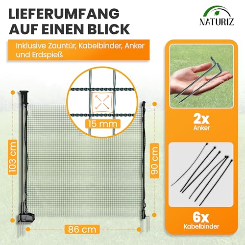 NATURIZ® Weidezaun Tor mit Einhand-Öffnung – mobiles Zauntor für Camping, Garten & Weide – Weidetor mit schnellem Auf- & Abbau, ohne Strom