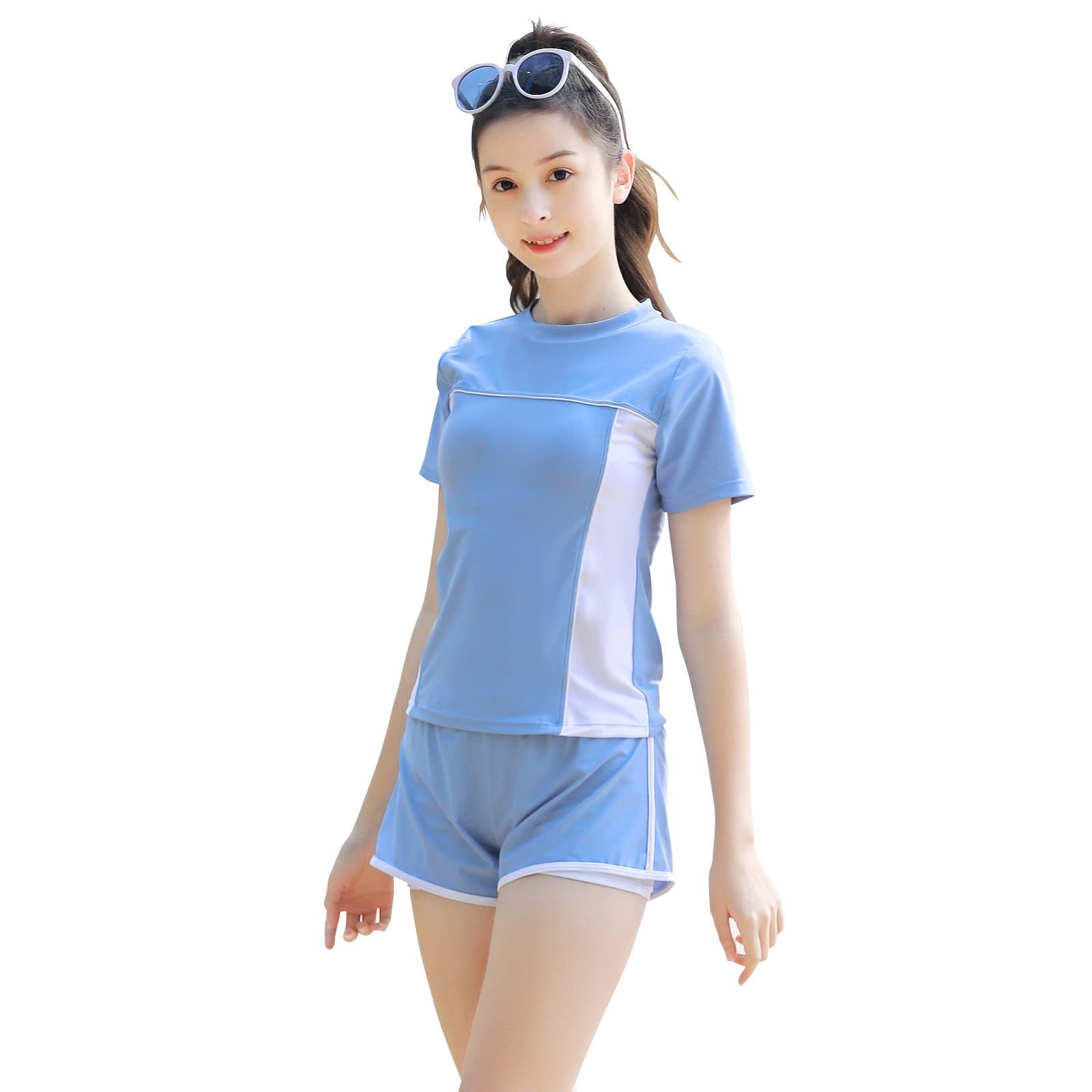 Traje de baño para niñas, Traje de baño Rashguard de Dos Piezas para niños, Pantalones Cortos de Playa de baño de Secado rápido tamaño 6-7,8,10-12,14-16