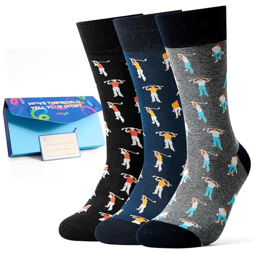 Moyel 3 Pairs Golf Socks for Men 9-11 Funny Golf Gifts for Men Novelty Birthday Presents for Men Golfing Accessories Present for Dad Husband Grandad Fathers Day Christmas Gift for Him Valentines Day