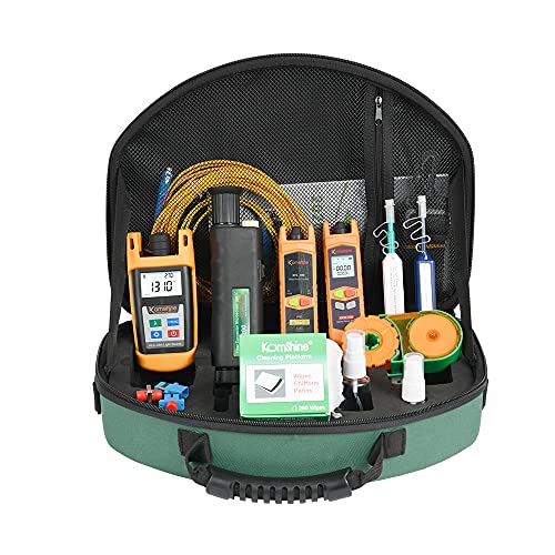 Komshine KLT-15D Fiber Optic FTTH Loss Toolkit Fiber Connector with Microscope 200X Magnification+OPM Tester Power Meter+ SM Optical Light Source + VFL+ Cleaner for SC, FC, ST, LC