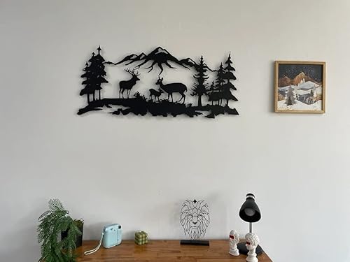Miniatura 5 de Arte de pared de metal, arte de pared familiar de ciervos, decoración de árbol de metal, decoración de pared, decoración de interiores, colgantes de