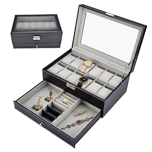 sports flyfree Watch Box Organizer, 2 layer 12 Grids Slot PU Leather Watch Storage Case for Women Men, Jewelry Display Holder for Watches Sunglasses Rings Necklaces Bracelets sports flyfree Watch Box Organizer, 2 layer 12 Grids Slot PU Leather Watch Storage Case for Women Men, Jewelry Display Holder for Watches Sunglasses Rings Necklaces Bracelets