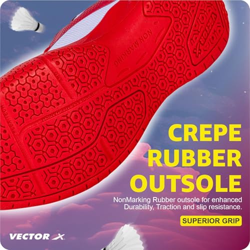 Image of Vector X Ranger Synthetic Leather + Mesh Badminton /Court Shoes Plus Non Marking Crepe Rubber Outsole, Lightweight & Comfort Shoe Best for Squash, Table Tennis,Volleyball, Basketball & Indoor Sports