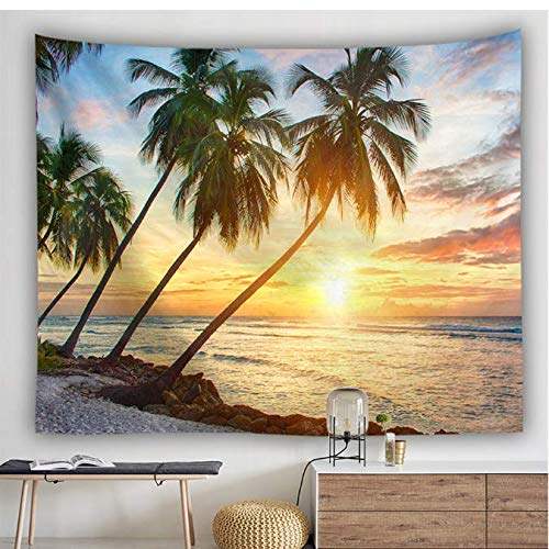 FVNJHL Paisaje al Atardecer Tapiz Colgante de Pared Mar Playa Palmera Hermosa Naturaleza Paisaje Dormitorio Hogar Boho Decoración Manta 150 * 200Cm
