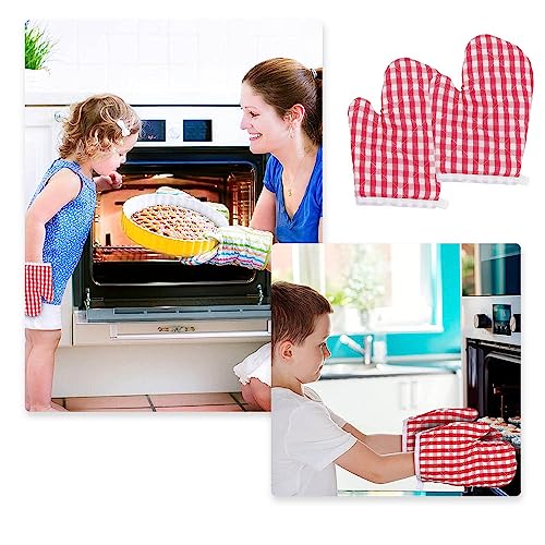 PengLAI Kids Oven Mitts,Heat Proof Gloves/Oven Gloves Heat Resistant Comfortable Kitchen Gloves for Children Kid Grilling Cooking Baking(2 Pcs) (Red) - Image 4