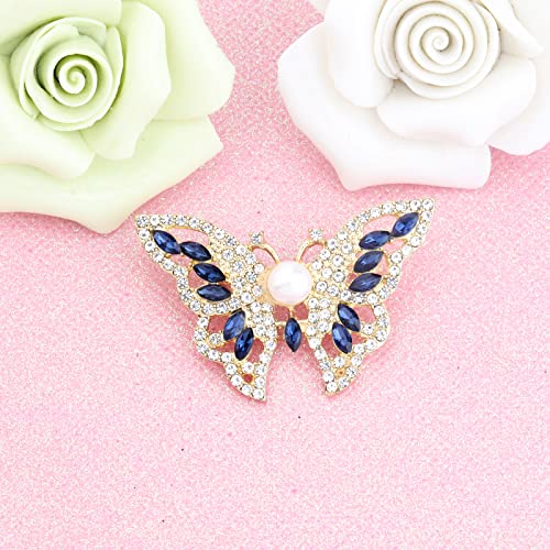 Image of FEELMEM Crystal Rhinestone Butterfly Brooch Pin Blue Color Butterfly Brooches for For Women Wedding /Banquet /Birthday Party