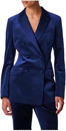 Womens Velvet Pants Suit 2 PC Double Breasted Formal Suit Peak Lapel Womens Business Suits