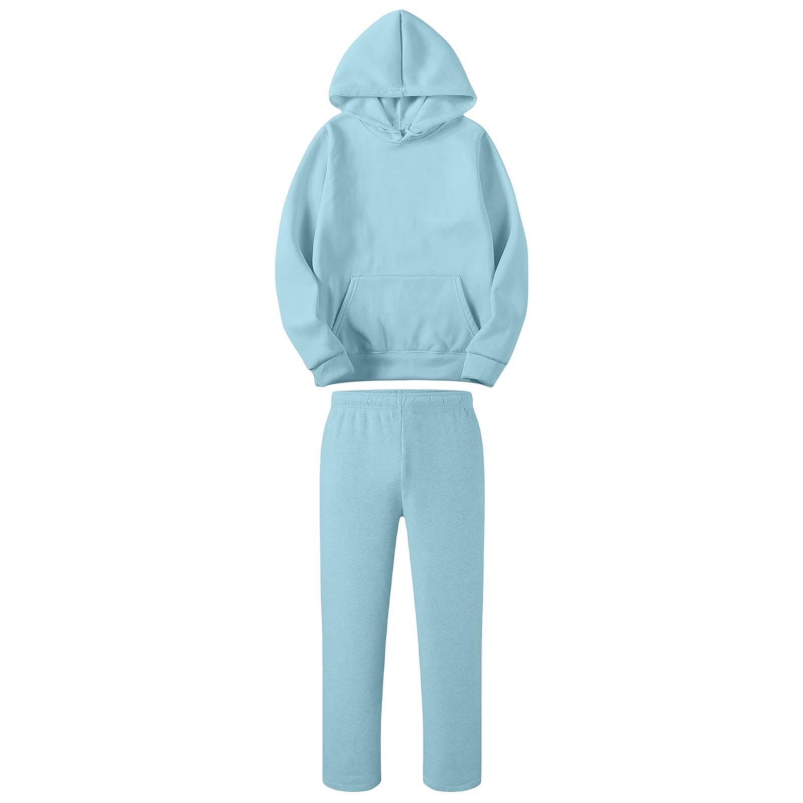 Tuta da jogging da donna, tinta unita, 2 pezzi, felpa con cappuccio e gamba dritta, tuta sportiva, per il tempo libero, comoda tuta da fitness, casual, a maniche lunghe