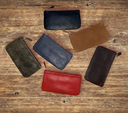 Image of Leather Travel Pouch - Beautifully Handcrafted YKK Zippered Pouch Handmade - 8 x 4 inches. (TAN, 8x5 Inches)