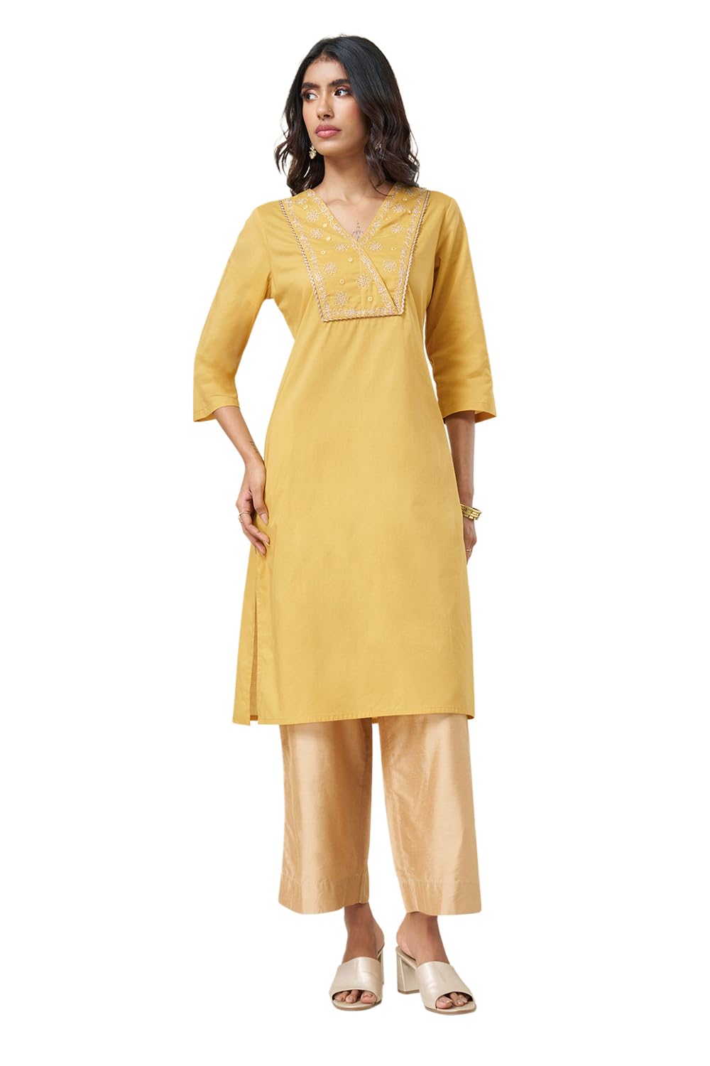 rangmanch by pantaloons Women's 100% Cotton Printed Kurta | Regular Fit | V Neck | 3/4 Sleeve | Below Hip-picture-11