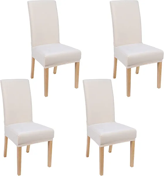 Smiry Velvet Stretch Chair Covers for Dining Room Set of 4, Soft Fit Removable Washable Kitchen Parsons Chair Slipcover Protector, Cream