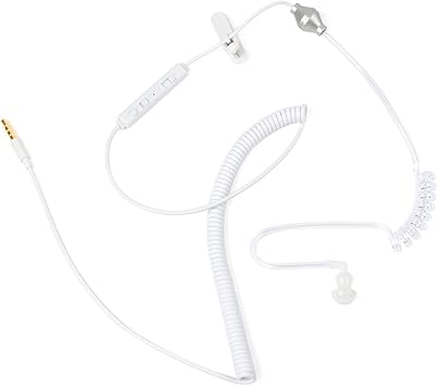TWAYRDIO Air Tube In-Ear Earbuds, Single Ear, Headset, Curl Cord Included, Multifunctional Buttons, Phone Calls, White