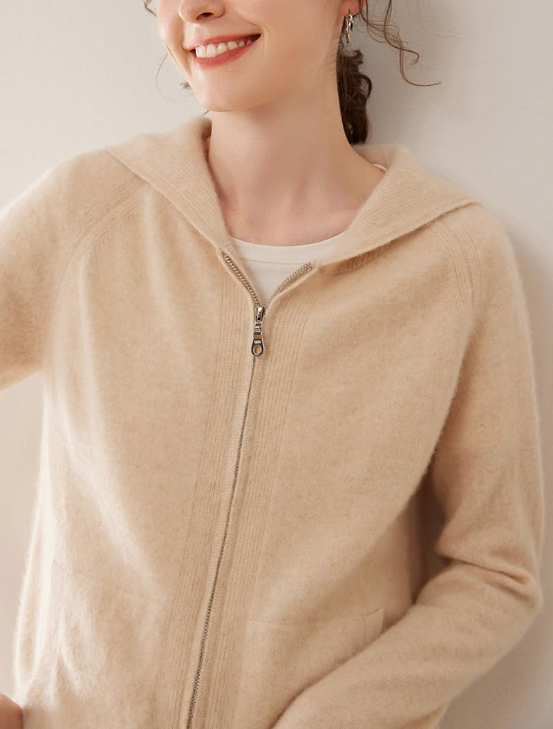 E-girl Damen Langarm Kaschmir Strickjacke mit Kapuze,EU 34-42