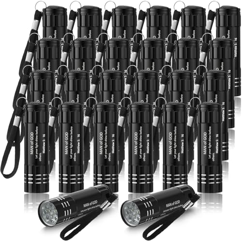 Mini lampe de poche aluminium Glooglitter lot de 48 lampes noires avec cordon pour homme