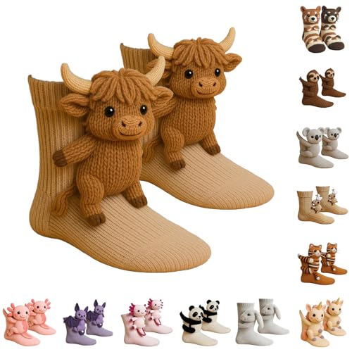 Genérico Calcetines 3D con Animales Tejidos, Calcetines Novedosos para Navidad, Socks Novedosos con Animales Bonitos, Sock Bonitos Tejidos a Mano con Ganchillo