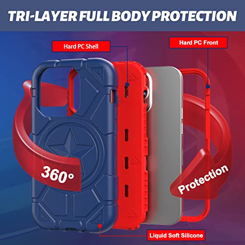 Timism [3 In 1 Defender Designed For Iphone 14 Pro Case 6.1 Inch, Military Grade Drop Protection Full Body Rugged Heavy Duty Protective Durable Iphone 14 Pro Cover For Kids Boys Men, Navy Blue+Red #TOP2
